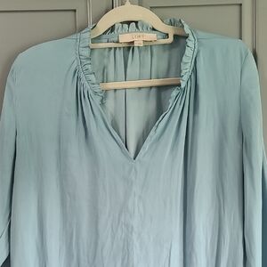 LOFT Blue Ruched 3/4 Sleeve Blouse
